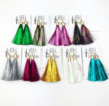 Load image into Gallery viewer, REBL Tinsel Tassel Earrings
